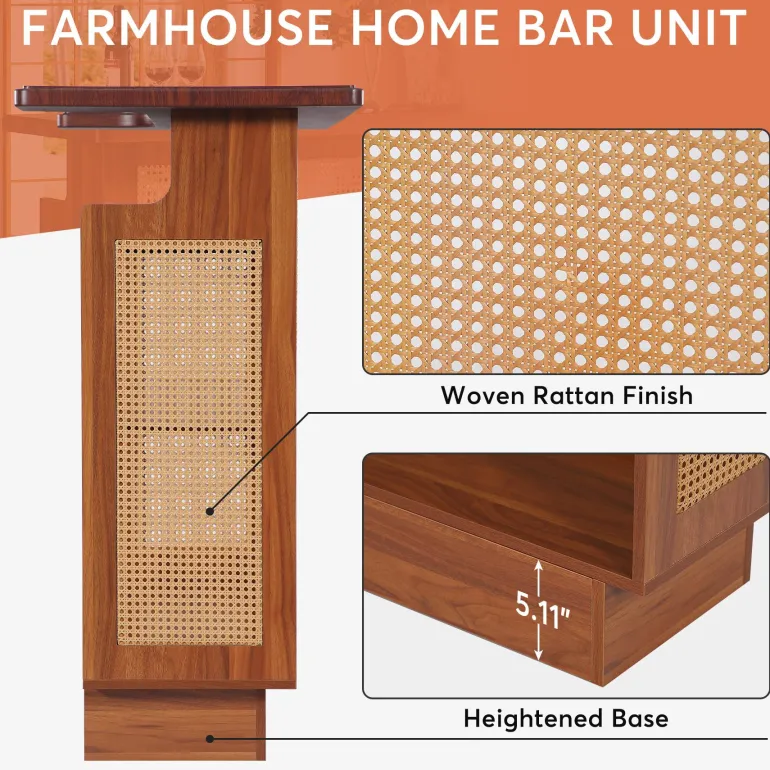 Best Sale Tribesigns Bar Unit, 4-Tier Rattan Liquor Wine Bar Cabinet with Stemware Racks