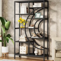 Shop Tribesigns Bookshelf, 71" Geometric Bookcase, Industrial 8-Tiers Etagere Shelving Unit