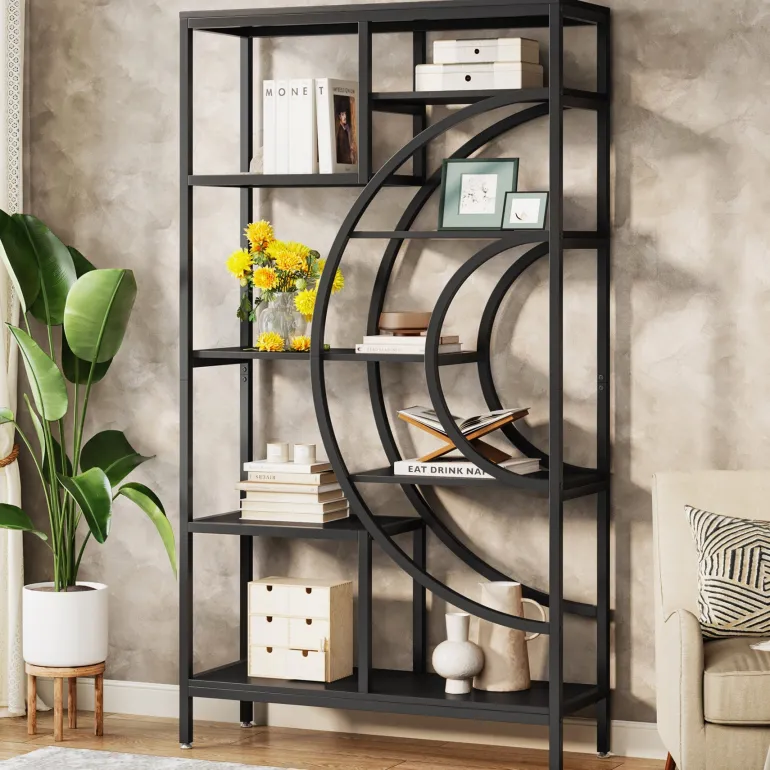 Shop Tribesigns Bookshelf, 71" Geometric Bookcase, Industrial 8-Tiers Etagere Shelving Unit