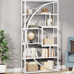 Online Tribesigns Bookshelf, Industrial Bookcase with 8 Open Storage Shelf