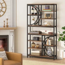 New Tribesigns Bookshelf, Industrial 8-Tier Etagere Bookcases Open Display Shelves