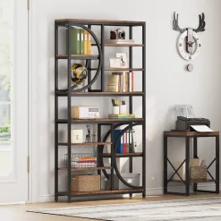 New Tribesigns Bookshelf, Industrial 8-Tier Etagere Bookcases Open Display Shelves