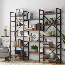 Shop Tribesigns Bookshelf, Industrial Triple Wide 14 Shelves Etagere Bookcase