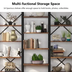 Shop Tribesigns Bookshelf, Industrial Triple Wide 14 Shelves Etagere Bookcase