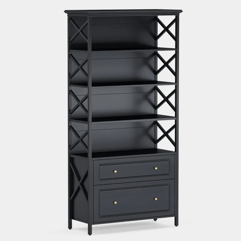 Discount Tribesigns Bookshelf, 5-Tier Bookcase Display Shelf Organizer with 2 Drawers