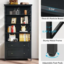Discount Tribesigns Bookshelf, 5-Tier Bookcase Display Shelf Organizer with 2 Drawers