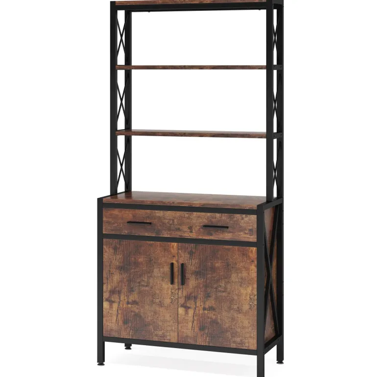 Cheap Tribesigns Bookshelf, 4-Tier Etagere Bookcase with Drawer & Cabinet