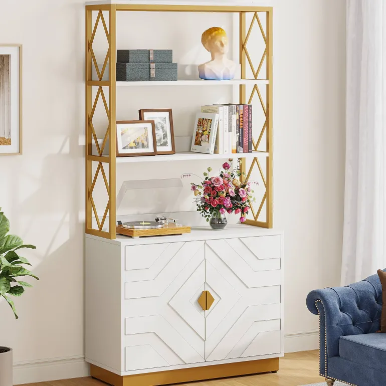 Discount Tribesigns Bookshelf with Doors, 70.9" Modern Etagere Bookcase with 3 Shelves