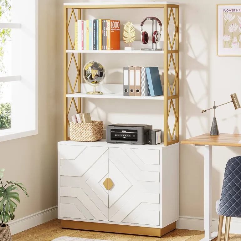 Discount Tribesigns Bookshelf with Doors, 70.9" Modern Etagere Bookcase with 3 Shelves