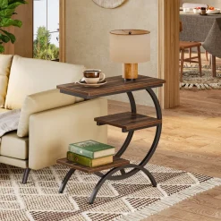 Outlet Tribesigns C - Shaped End Table, Industrial 3 - Tier Side Table for Small Space