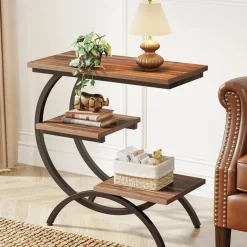 Outlet Tribesigns C - Shaped End Table, Industrial 3 - Tier Side Table for Small Space