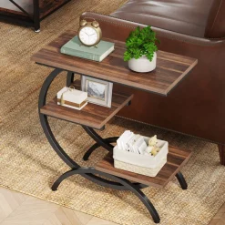 Outlet Tribesigns C - Shaped End Table, Industrial 3 - Tier Side Table for Small Space