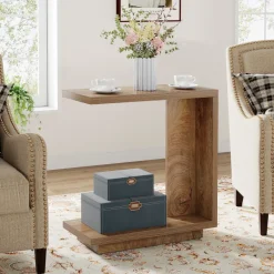 Best Tribesigns C - Shaped End Table, Wood Side Table Nightstand Bedside Table