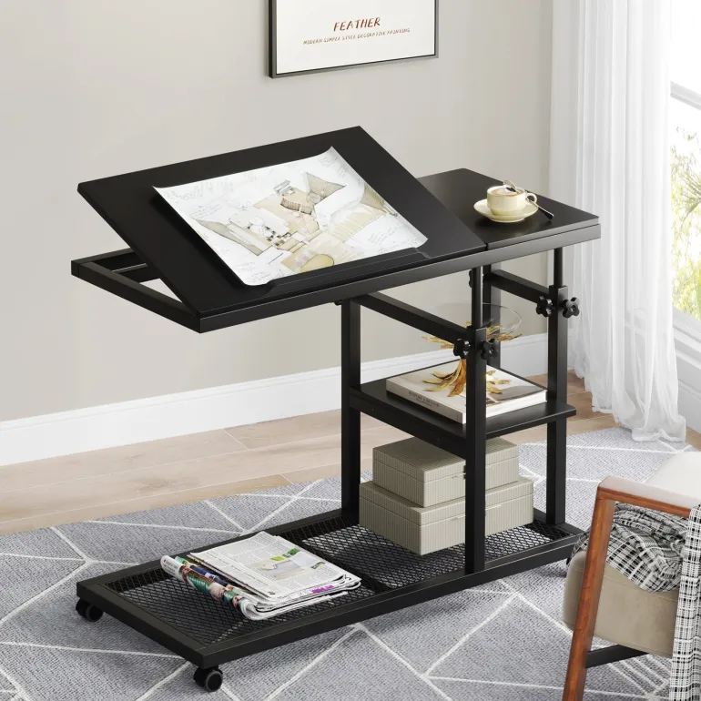 Sale Tribesigns C Table, Height Adjustable Snack Tray Table with Wheels