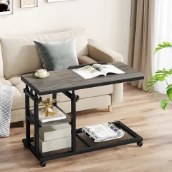 Sale Tribesigns C Table, Height Adjustable Snack Tray Table with Wheels