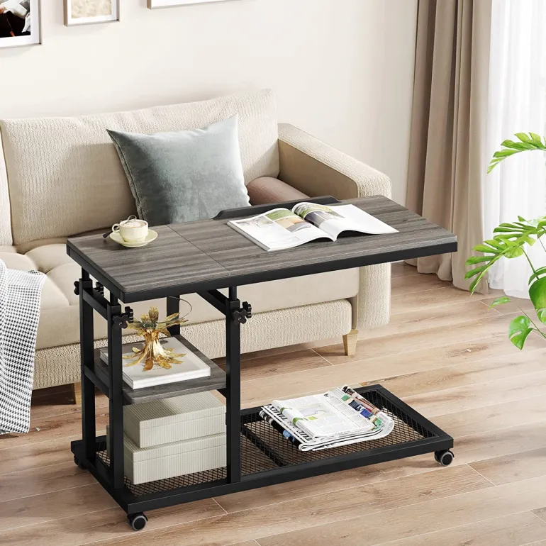 Sale Tribesigns C Table, Height Adjustable Snack Tray Table with Wheels