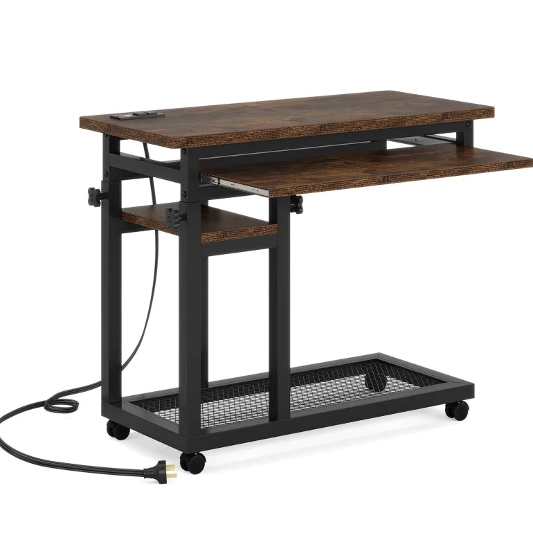 Online Tribesigns C Table, Mobile Portable Desk Side Table with Power Outlet
