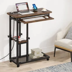 Online Tribesigns C Table, Mobile Portable Desk Side Table with Power Outlet