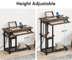 Online Tribesigns C Table, Mobile Portable Desk Side Table with Power Outlet
