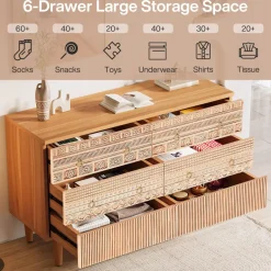 Clearance Tribesigns Chest of Drawers, Farmhouse Dresser Storage with 6 drawers
