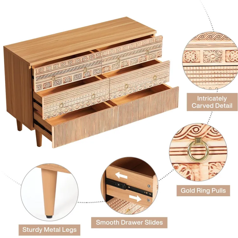Clearance Tribesigns Chest of Drawers, Farmhouse Dresser Storage with 6 drawers