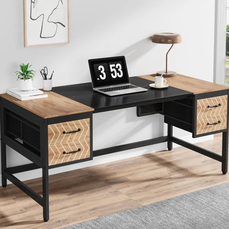 Hot Tribesigns Computer Desk, 63" Executive Desk Writing Table with 4 Storage Drawers