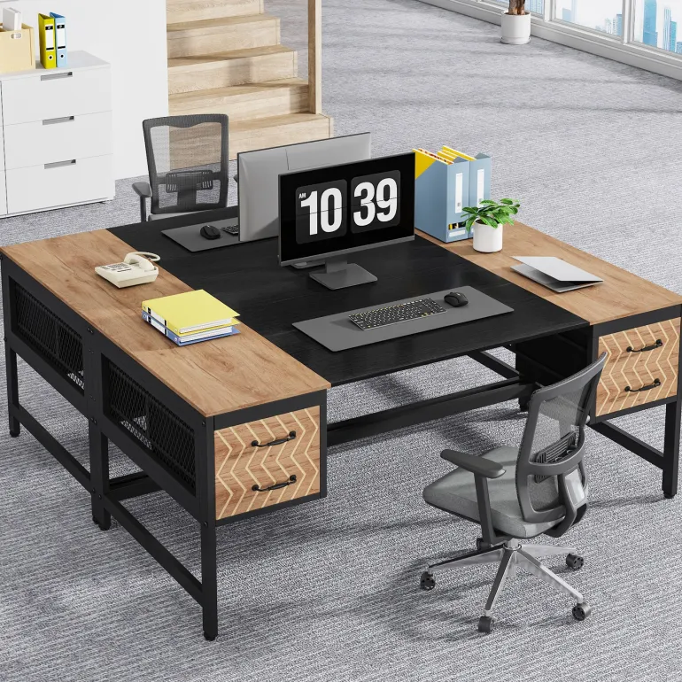 Hot Tribesigns Computer Desk, 63" Executive Desk Writing Table with 4 Storage Drawers