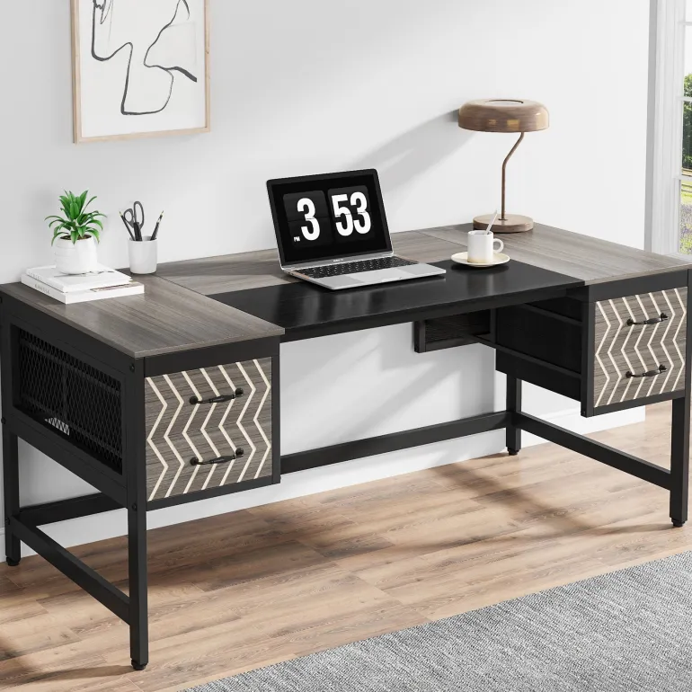 Hot Tribesigns Computer Desk, 63" Executive Desk Writing Table with 4 Storage Drawers