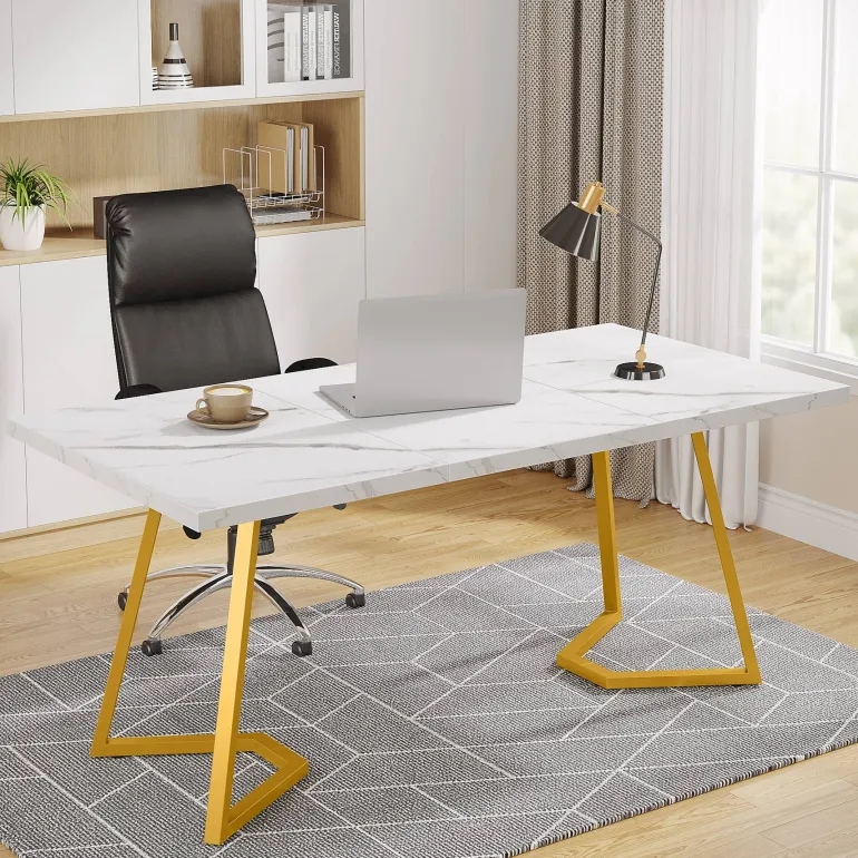 Shop Tribesigns Computer Desk, 55" Faux Marble Study Desk Office Table