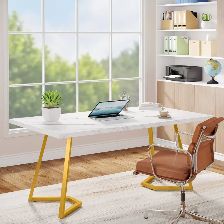 Shop Tribesigns Computer Desk, 55" Faux Marble Study Desk Office Table
