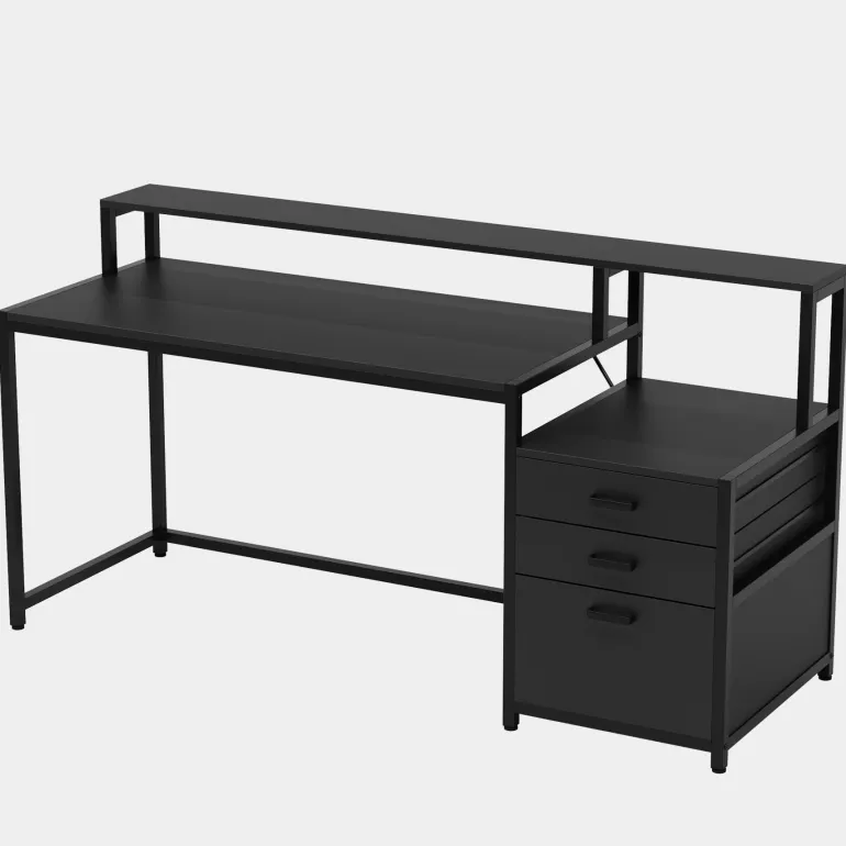 New Tribesigns Computer Desk, 63" Home Office Desk with Drawers & Monitor Stand