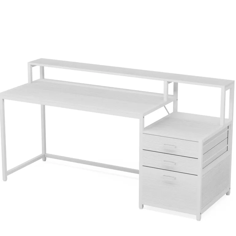 New Tribesigns Computer Desk, 63" Home Office Desk with Drawers & Monitor Stand