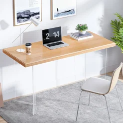 Discount Tribesigns Computer Desk, 55" Modern Study Writing Table with Acrylic Legs