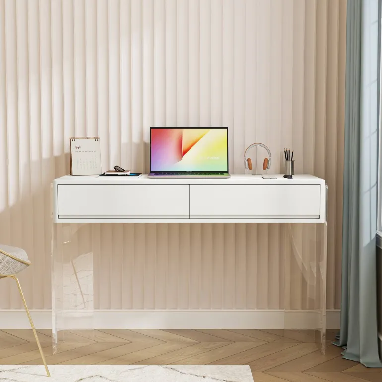 Outlet Tribesigns Computer Desk, 38" Writing Desk with 2 Drawers & Acrylic Legs