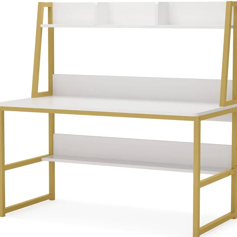 Hot Tribesigns Computer Desk, Heavy Duty Writing Desk with Hutch & Bookshelf