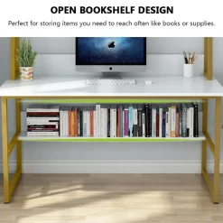 Hot Tribesigns Computer Desk, Heavy Duty Writing Desk with Hutch & Bookshelf