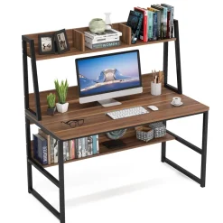 Hot Tribesigns Computer Desk, Heavy Duty Writing Desk with Hutch & Bookshelf