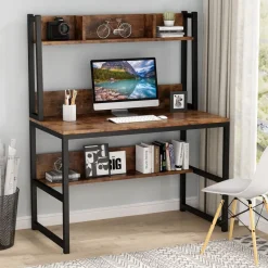 Clearance Tribesigns Computer Desk, Home Office Desk Study Desk with Hutch and Shelves