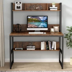 Clearance Tribesigns Computer Desk, Home Office Desk Study Desk with Hutch and Shelves
