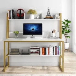 Best Tribesigns Computer Desk, Home Office Desk with Hutch and Storage Shelf