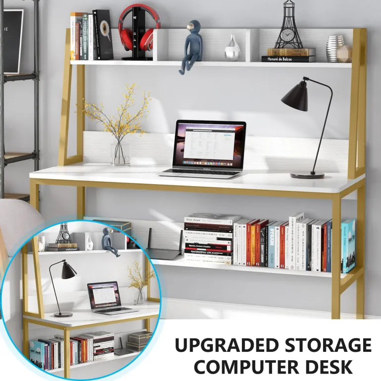 Best Tribesigns Computer Desk, Home Office Desk with Hutch and Storage Shelf