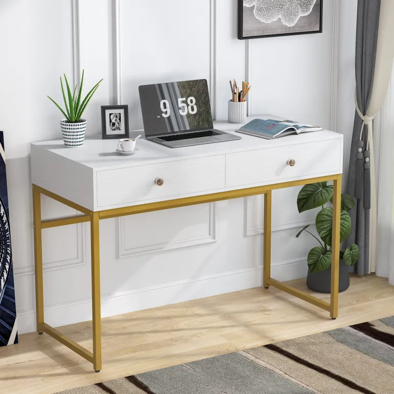 Discount Tribesigns Computer Desk with 2 Drawers, Multifunctional Study Writing Desk
