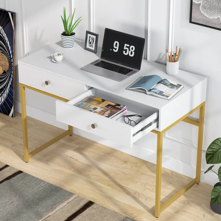 Discount Tribesigns Computer Desk with 2 Drawers, Multifunctional Study Writing Desk