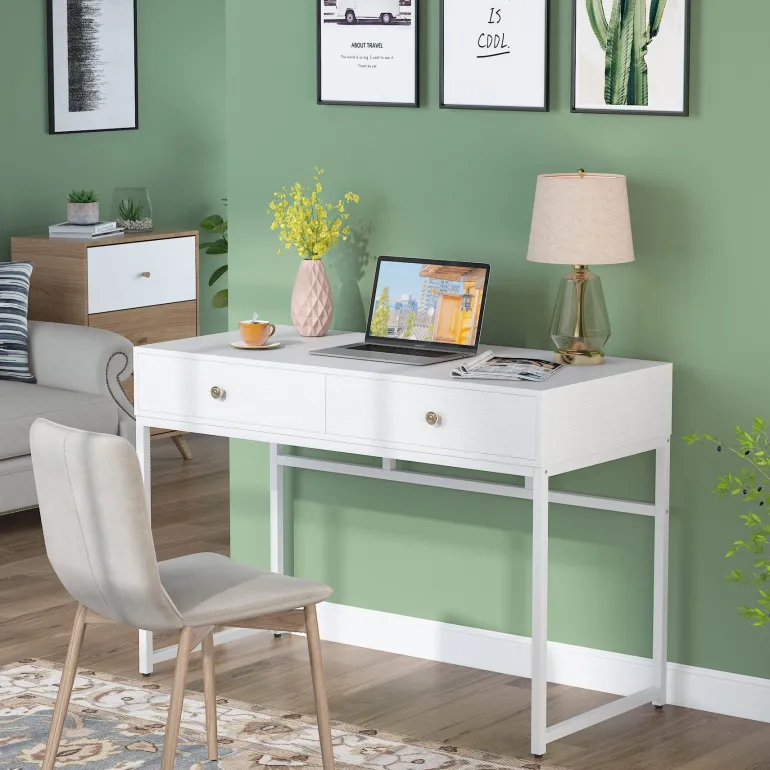 Discount Tribesigns Computer Desk with 2 Drawers, Multifunctional Study Writing Desk
