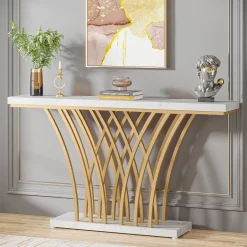 Flash Sale Tribesigns Console Table, 59 " Faux Marble Entryway Table with Geometric Metal Base