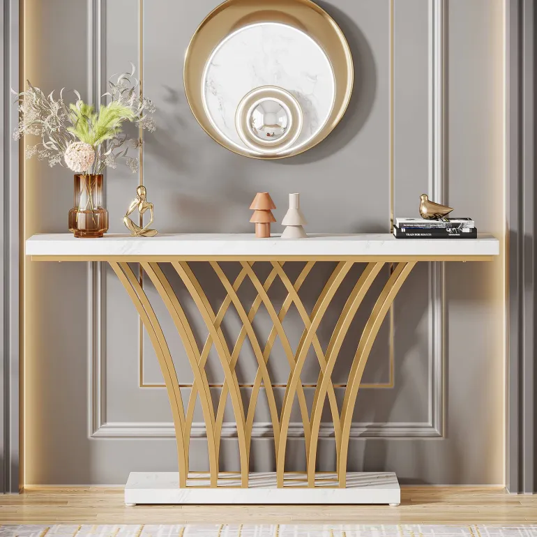 Flash Sale Tribesigns Console Table, 59 " Faux Marble Entryway Table with Geometric Metal Base