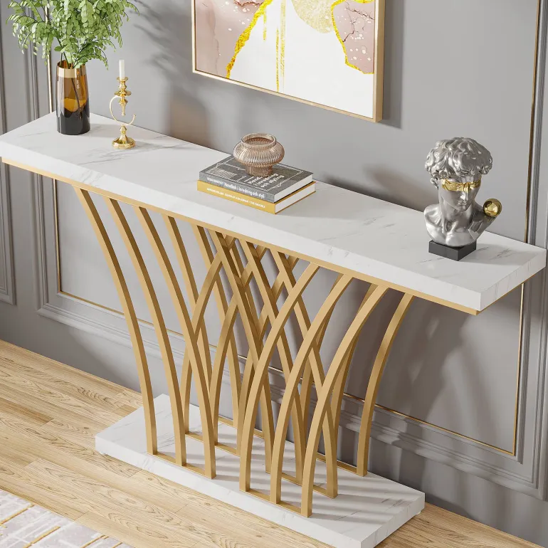 Flash Sale Tribesigns Console Table, 59 " Faux Marble Entryway Table with Geometric Metal Base