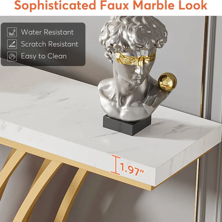 Flash Sale Tribesigns Console Table, 59 " Faux Marble Entryway Table with Geometric Metal Base