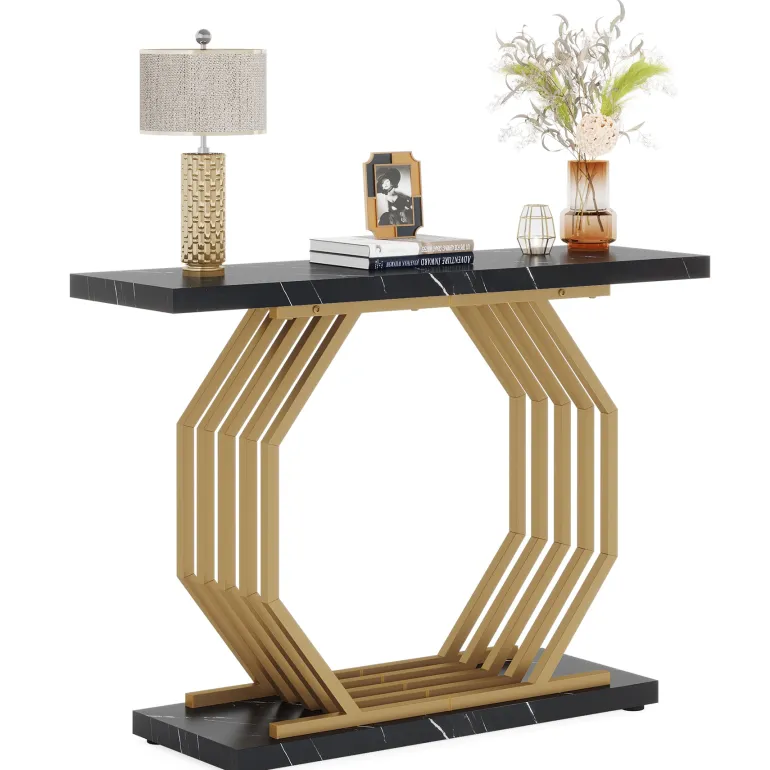 Sale Tribesigns Console Table, 40" Faux Marble Sofa Table with Geometric Metal Base