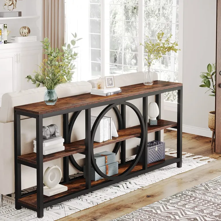Sale Tribesigns Console Table, 70.9" Narrow Sofa Table with 3 Tier Storage Shelves